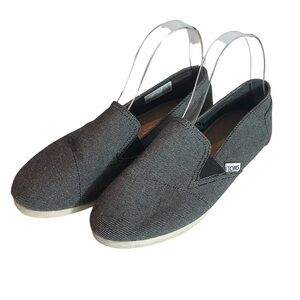 Toms Women’s Black White Twill Fabric Flat Loafer Slip On Shoes Sz 7